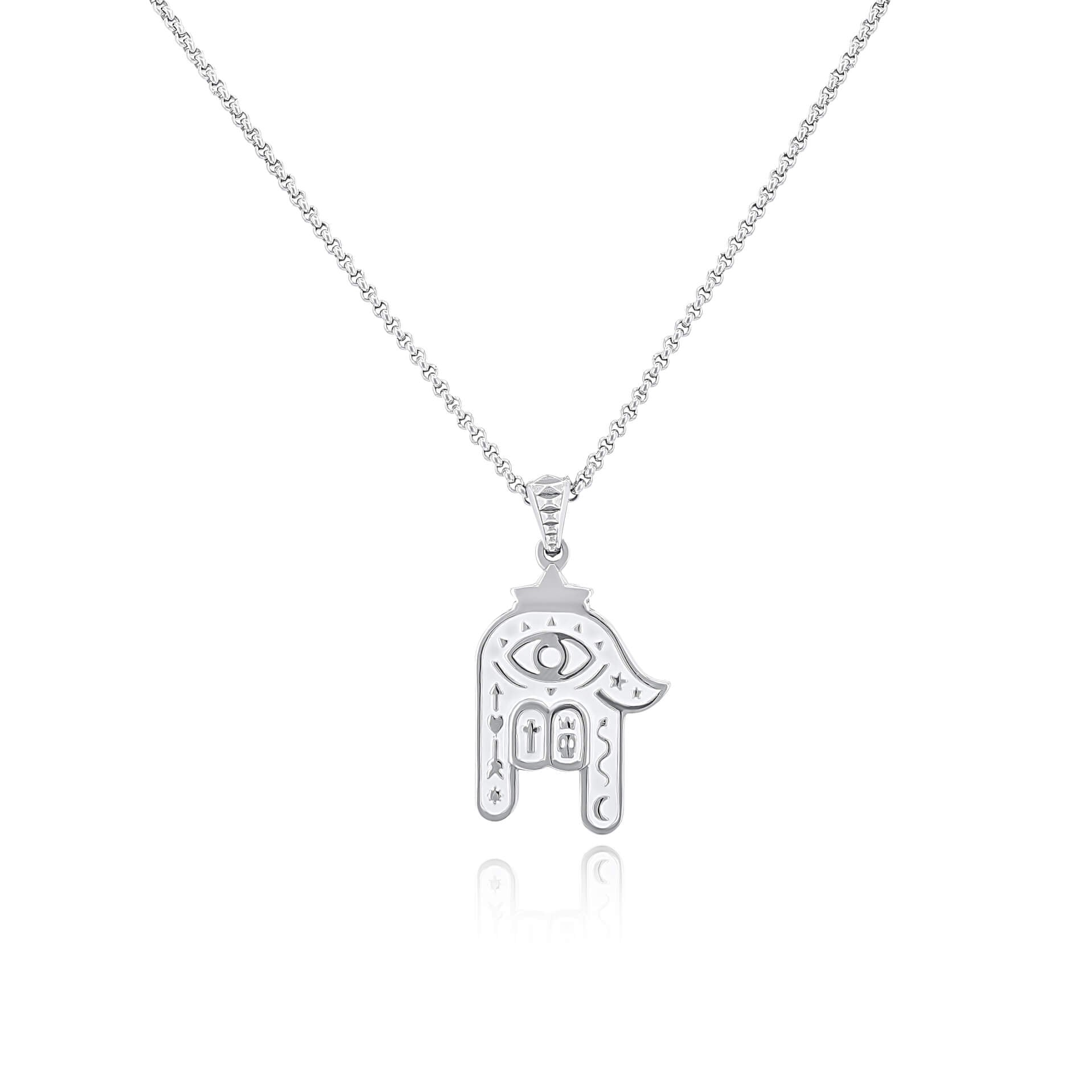 SUM of I Unisex Hamsa Necklace #color_silver and white