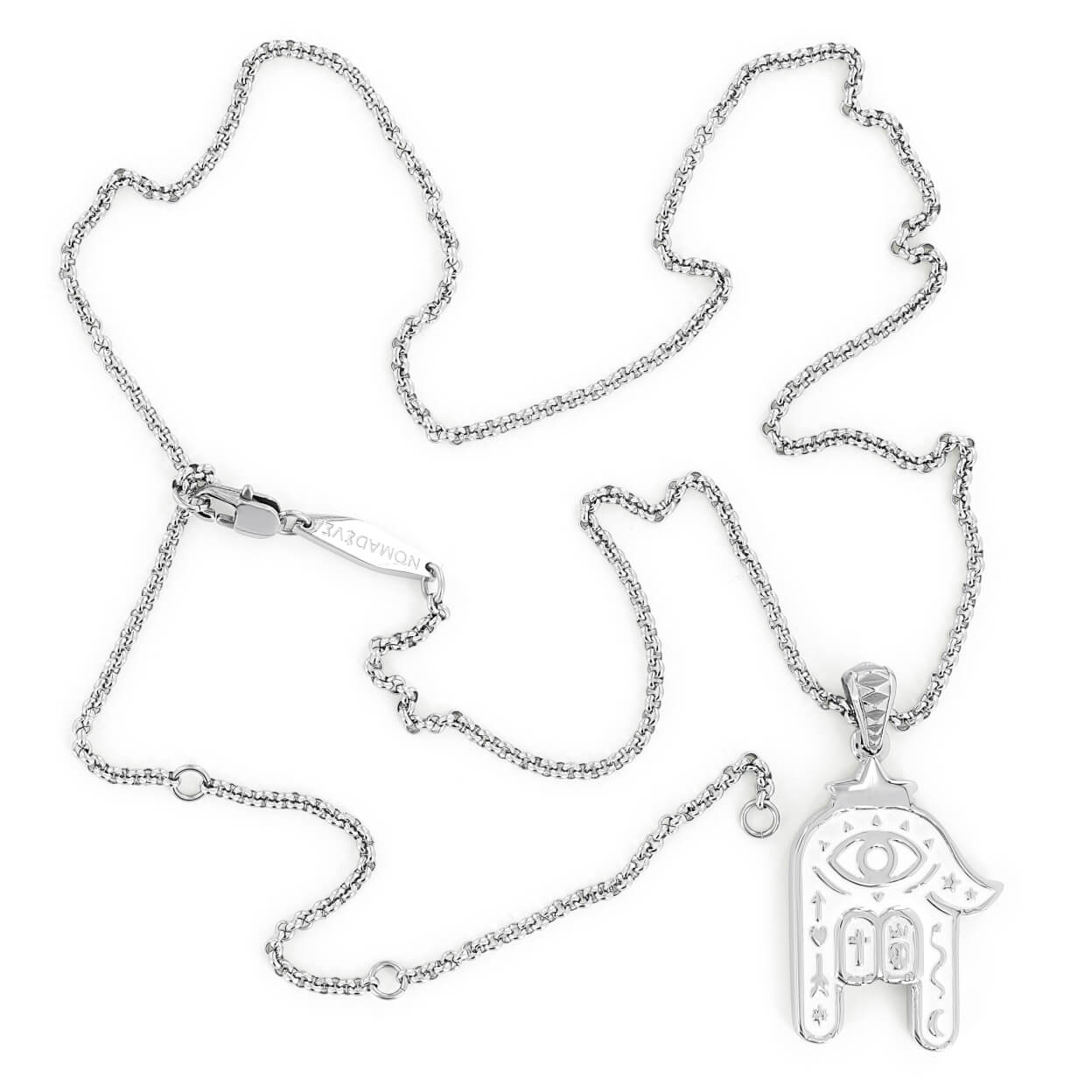 SUM of I Unisex Hamsa Necklace #color_silver and white