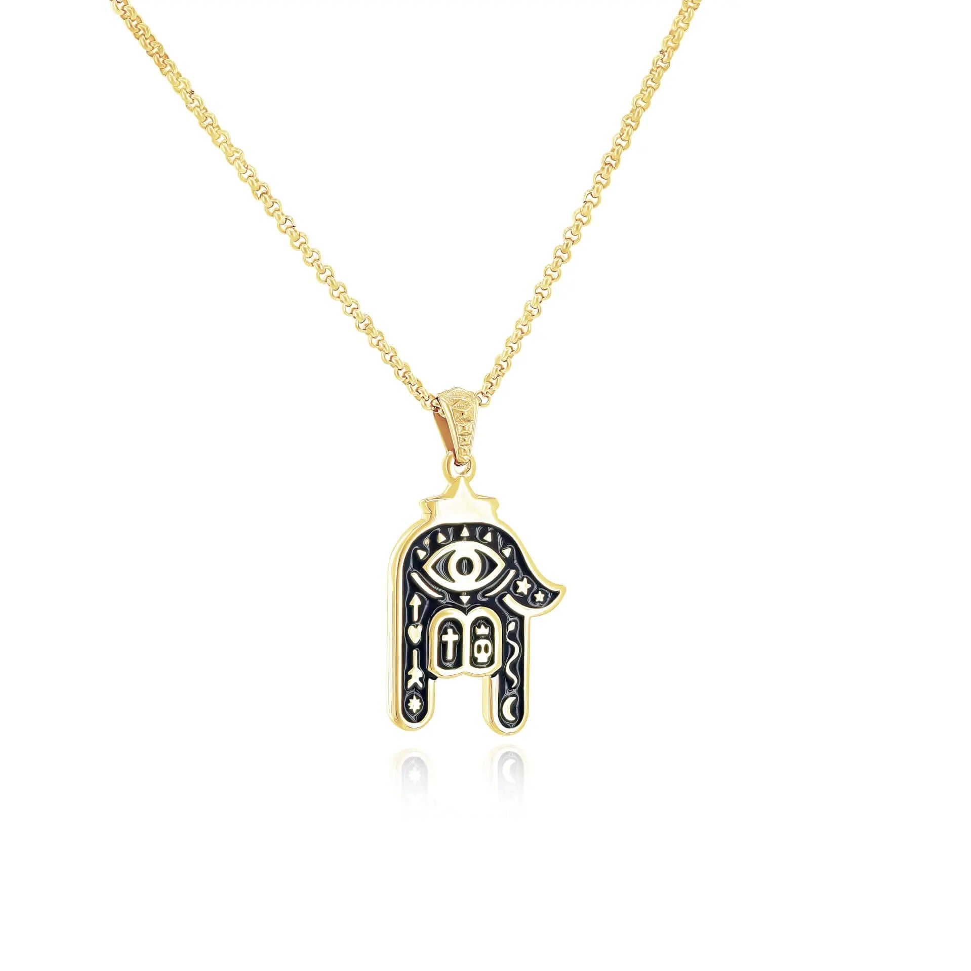 SUM of I Unisex Hamsa Necklace #color_gold and black