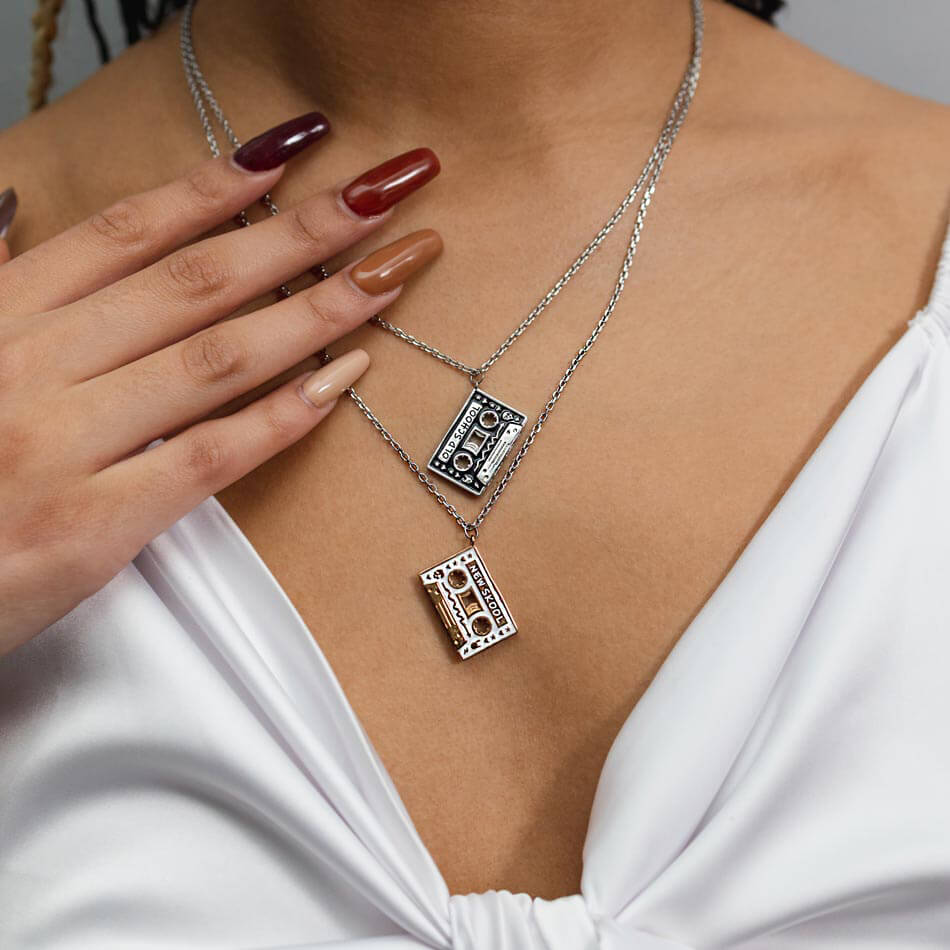 SUM of I Memphis Cassette Pendant #color_silver rose gold and white