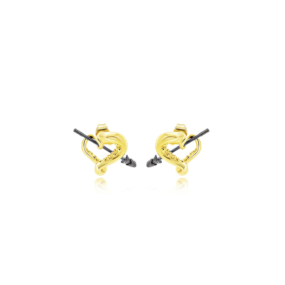 SUM of I Toyama Heart Kraken Stud Earrings #color_gold and gunmetal
