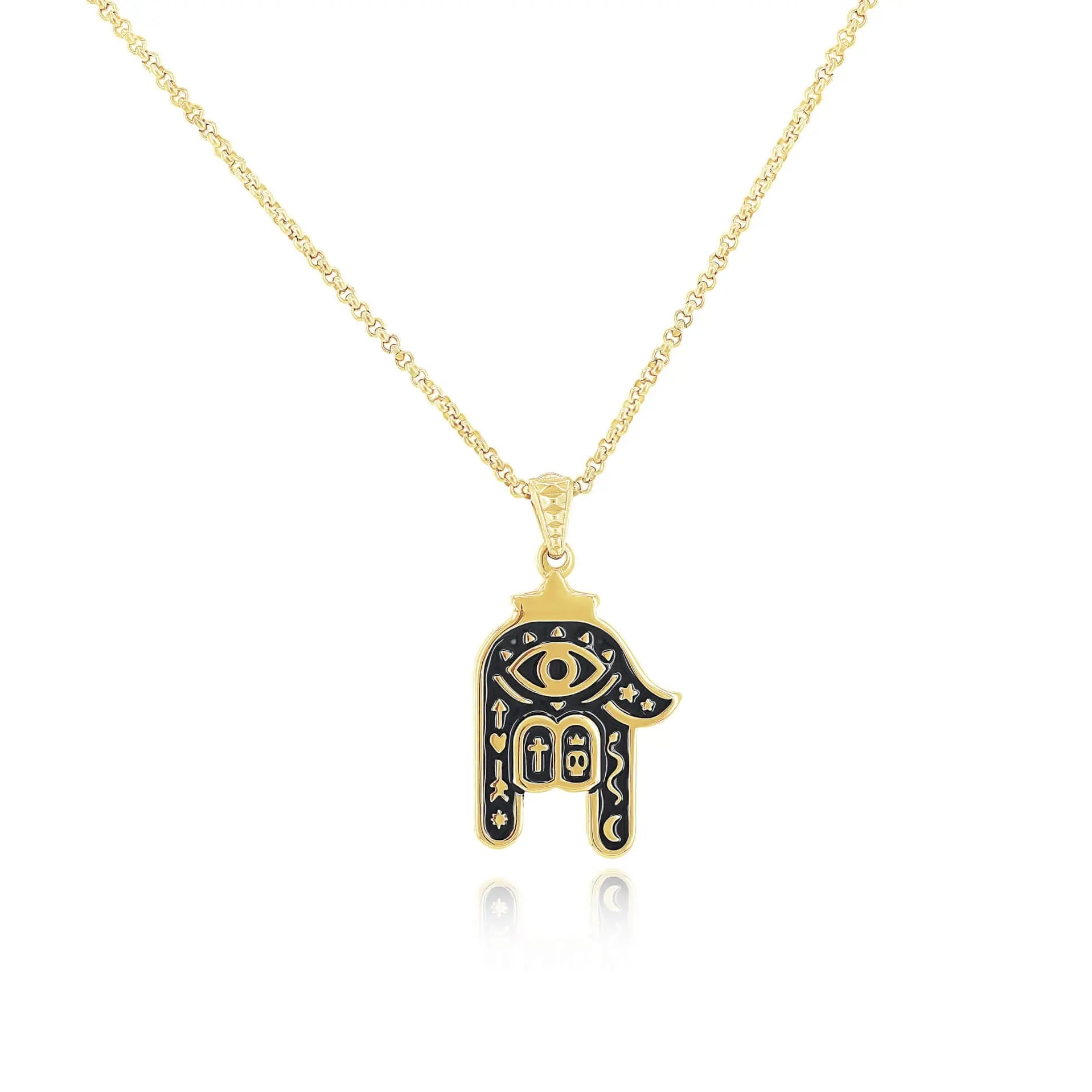 SUM of I Unisex Hamsa Necklace #color_gold and black